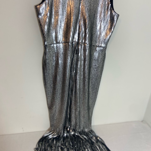 DRESS THE POPULATION Frankie Silver Sequin Fringe Shift Dress szXLG - Picture 8 of 14